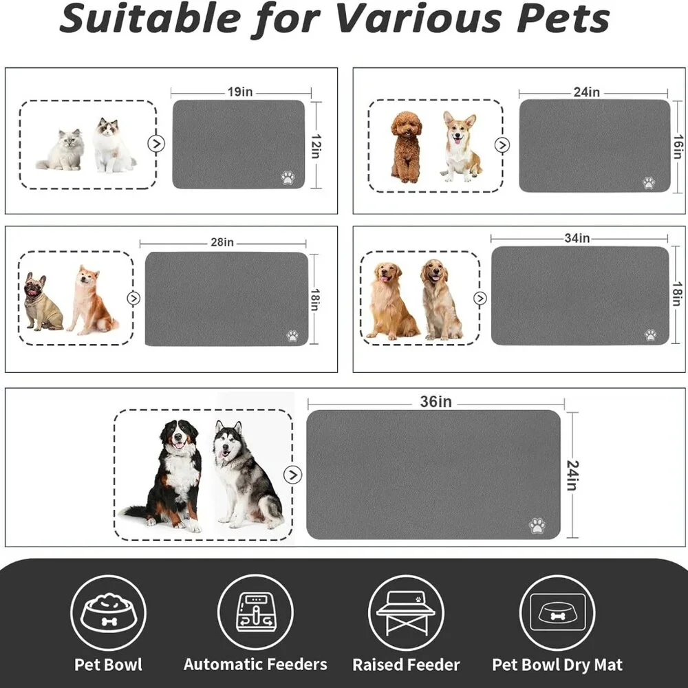 Pet Feeding Mat - Absorbent Dog Mat for Food and Water, No Stains Cat Bowl Mat,